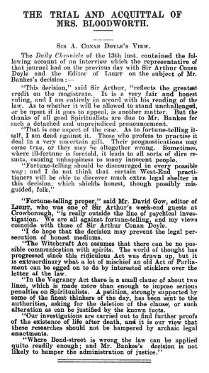 The Trial and Acquittal of Mrs. Bloodworth (Light, 18 october 1919, p. 330-331)
