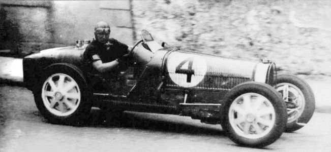 Adrian in Bugatti Type 51 at Phoenix Park, Dublin (ca. 1934).