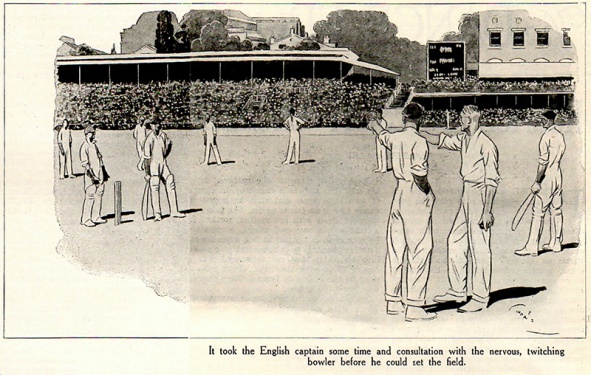 It took the English captain some time and consultation with the nervous, twitching bowler before he could set the field.