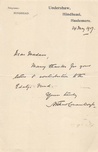 Letter about a contribution to the Edalji Fund (24 may 1907)