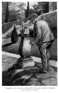 "Three days later a message was left under a pebble upon the sun-dial." (DANC)